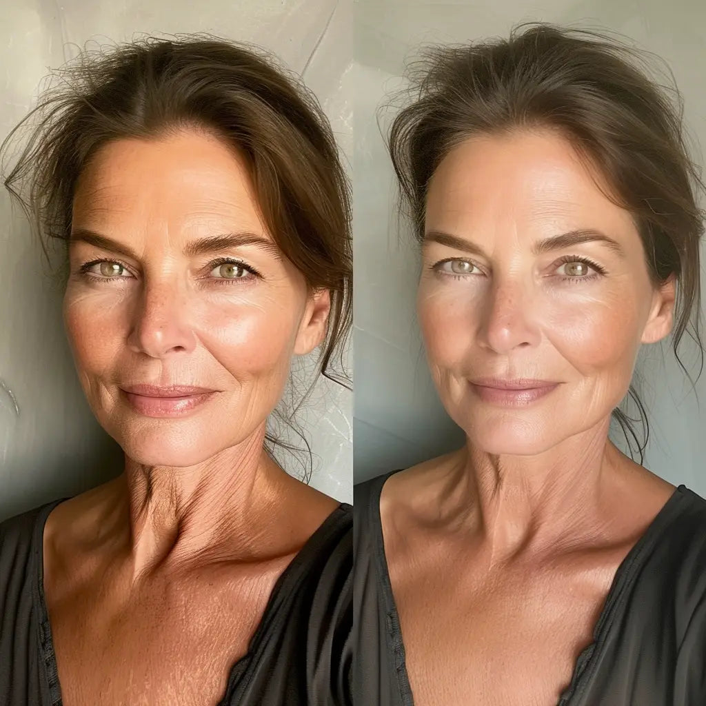 Gorgeous mature woman before and after natural skincare routine natural skin care